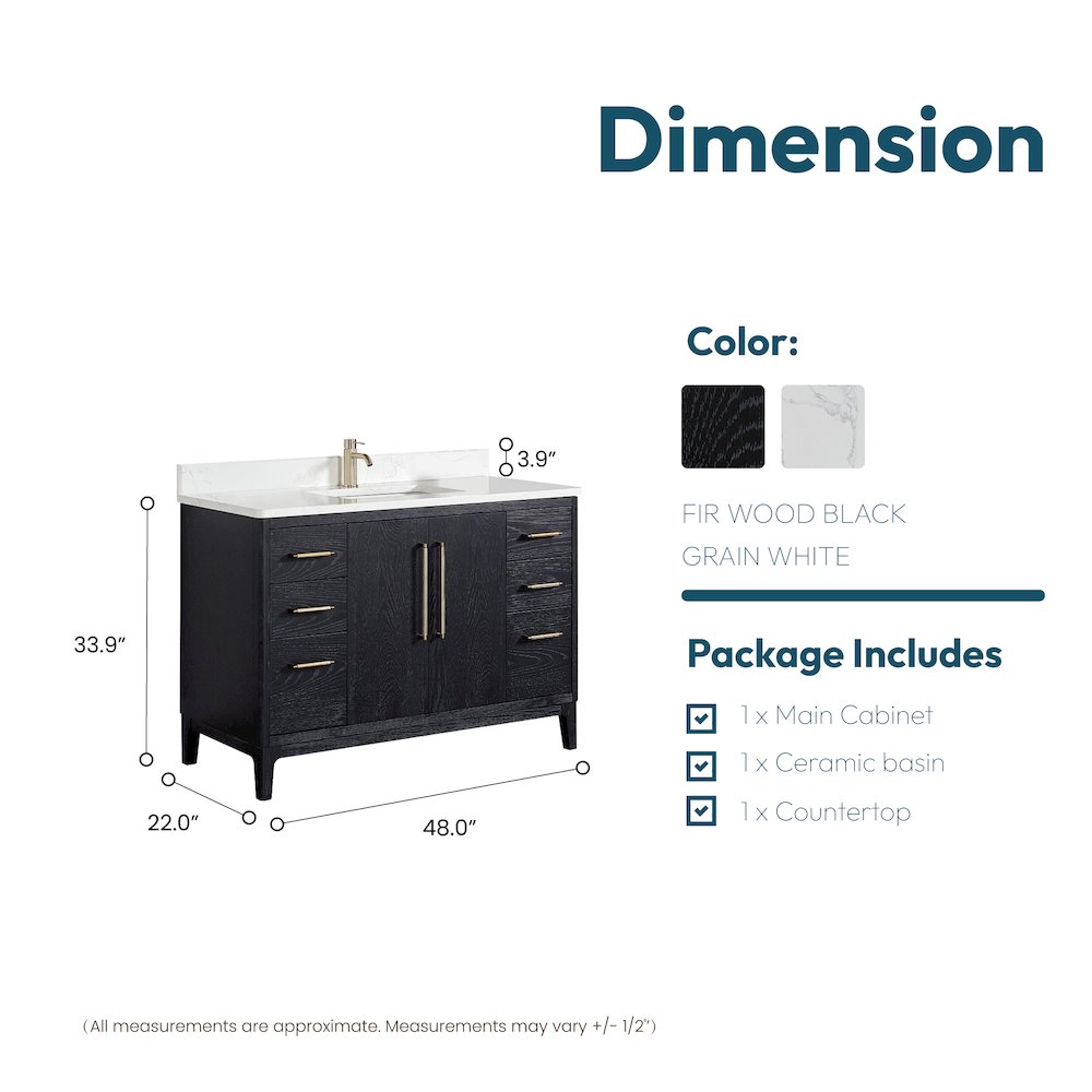 Gara 48" Free-standing Single Bath Vanity in Fir Wood Black. Picture 20