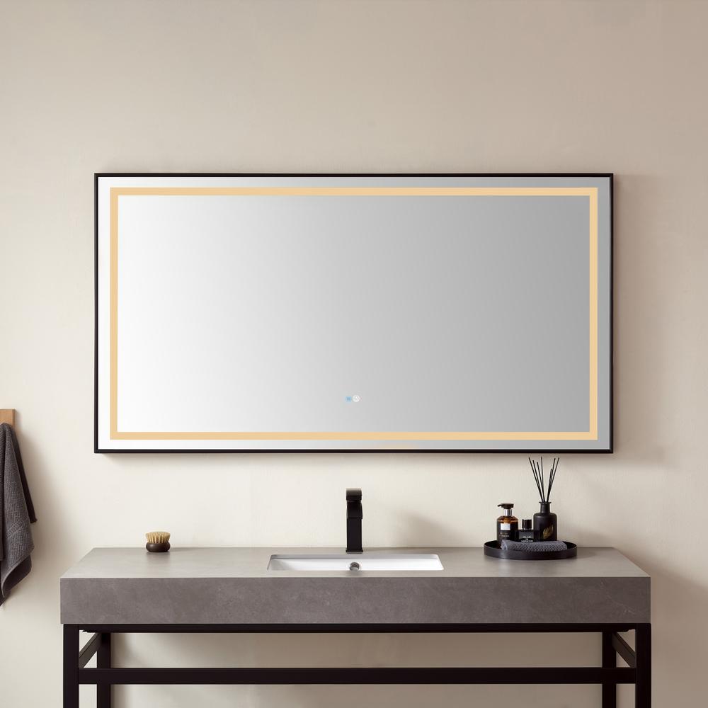 60" Rectangular Aluminum Framed LED Wall Mount Bathroom Vanity Mirror in Black. Picture 8