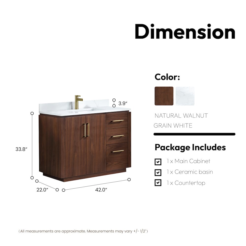 San 42" Free-standing Single Bath Vanity in Natural Walnut. Picture 17
