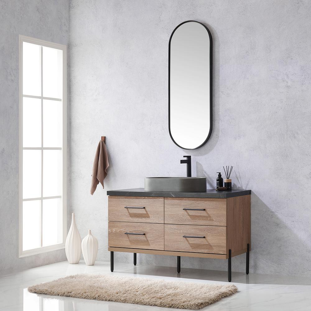 Single Sink Bath Vanity with Sintered Stone Top with Concrete Sink and Mirror. Picture 5
