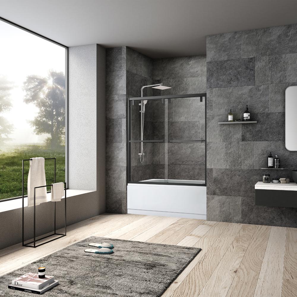 Brescia 60" W x 58" H Double Sliding Framed Tub Door in Matte Black. Picture 12