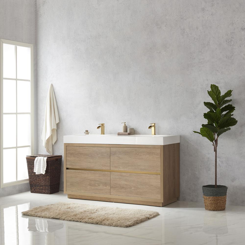Double Sink Bath Vanity with White Composite Integral Square Sink Top. Picture 4