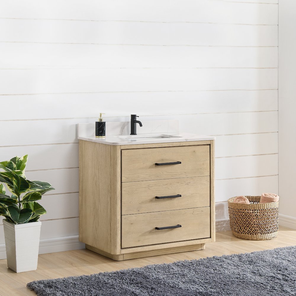 Porto 36" Free-standing Single Bath Vanity in Aged Natural Oak. Picture 12