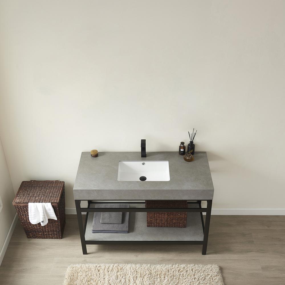 Single Sink Bath Vanity Metal Support with Grey Sintered Stone Top. Picture 5
