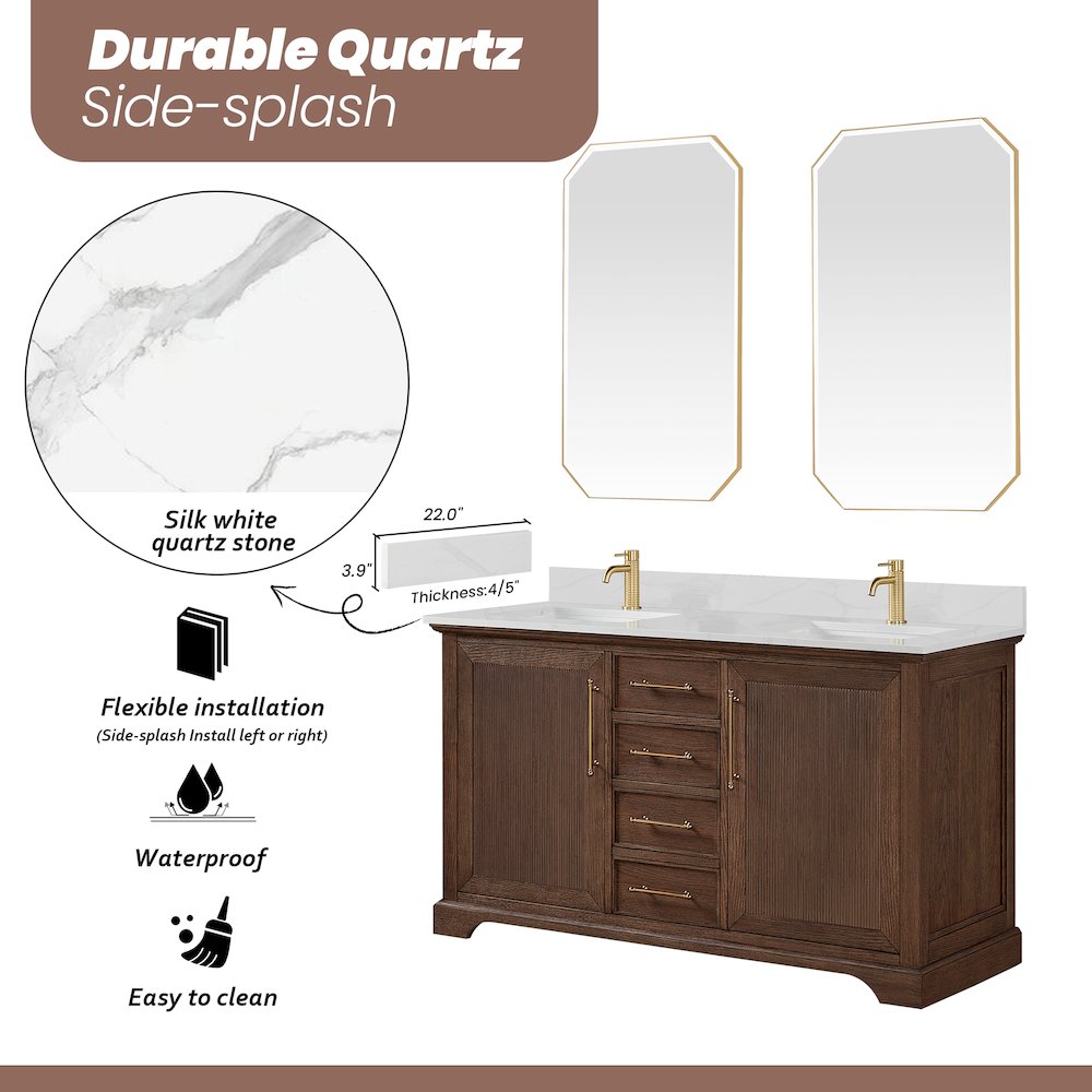 Tokyo 60M" Freestanding Double Bath Vanity in Aged Dark Brown Oak. Picture 19