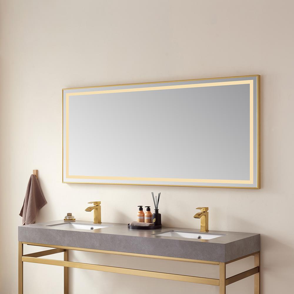 72" Rectangular Aluminum Framed LED Wall Mount Bathroom Vanity Mirror in Gold. Picture 3