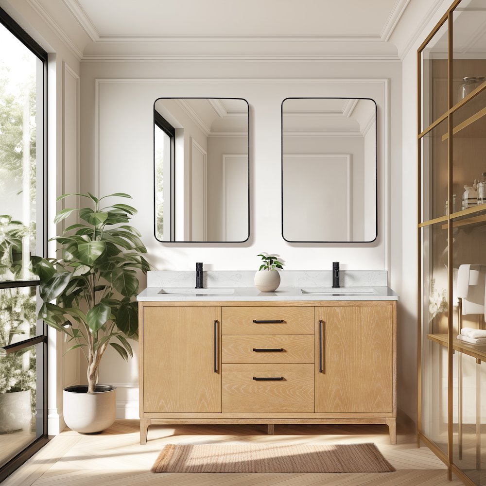 Gara 60M" Free-standing Double Bath Vanity in Washed Ash Grey. Picture 3