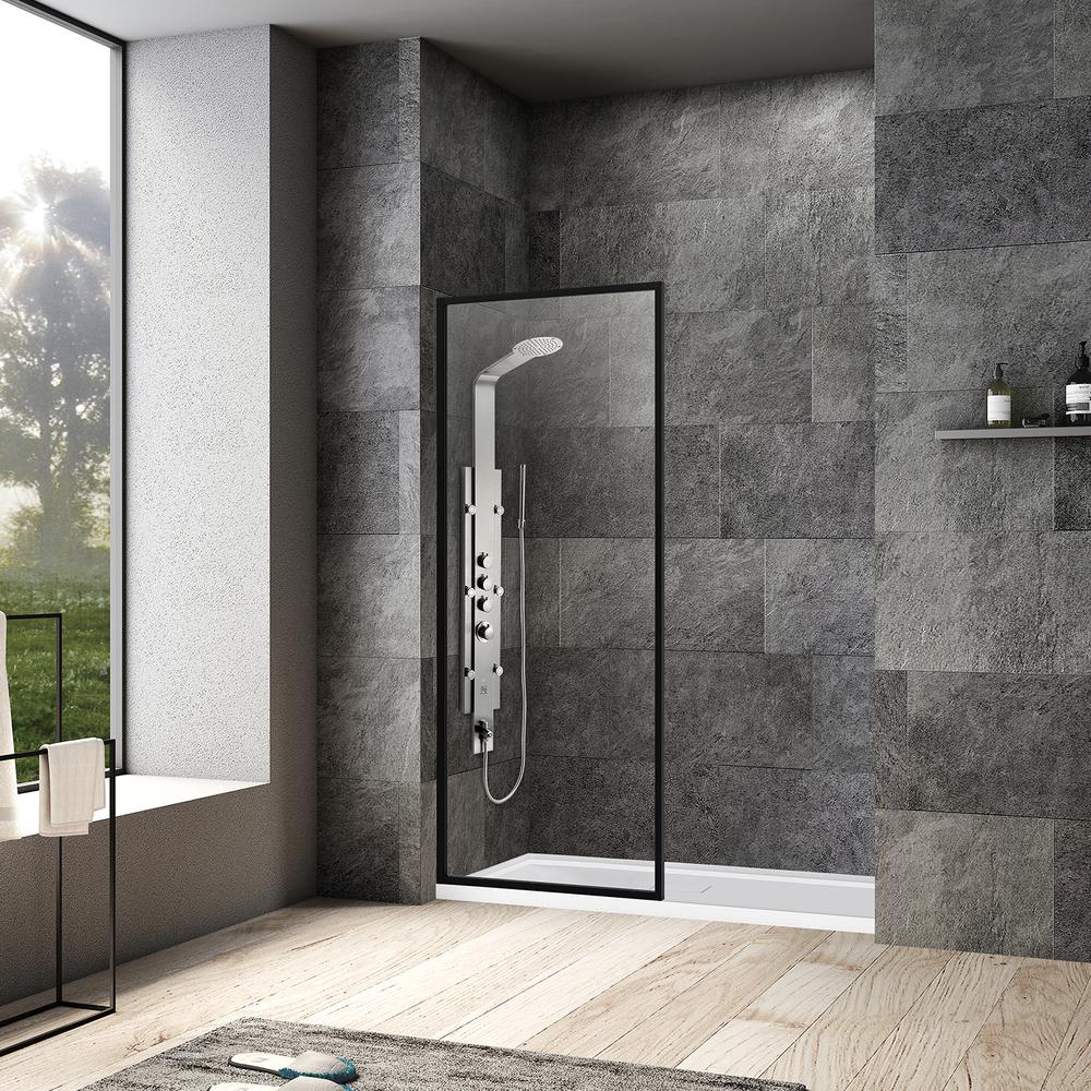 Arcos 34" W x 74" H Framed Fixed Glass Panel in Matte Black. Picture 9