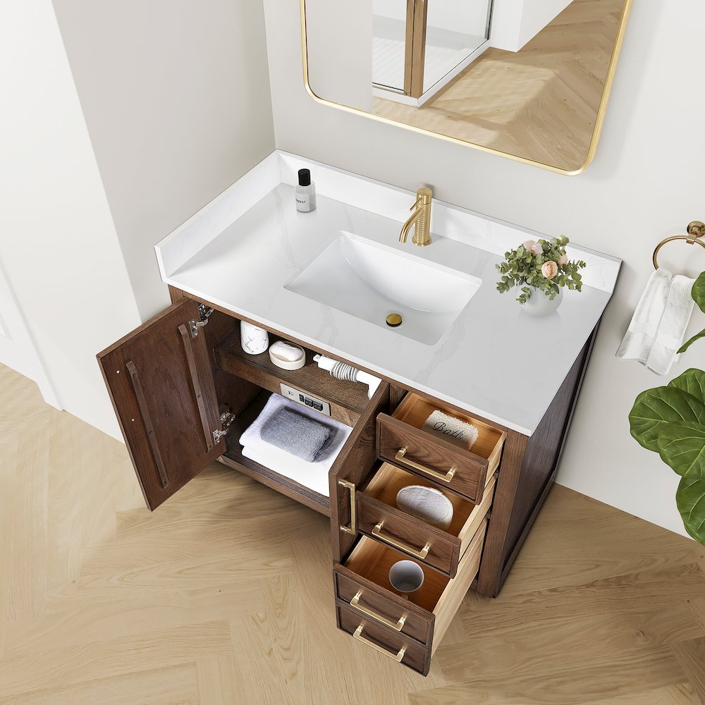 Jakarta 42" Freestanding Single Bath Vanity in Aged Dark Brown Oak. Picture 6
