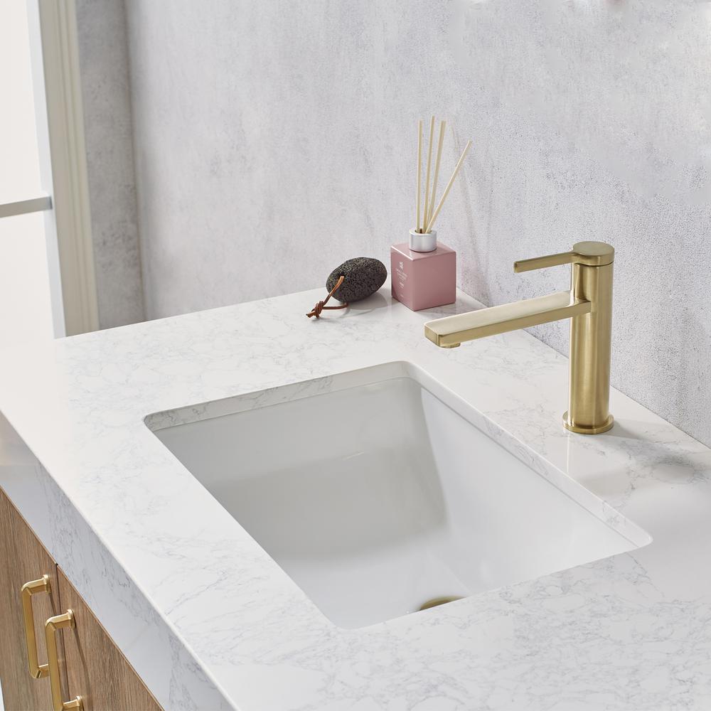 36" Single Vanity with White Grain Stone Countertop Without Mirror. Picture 5