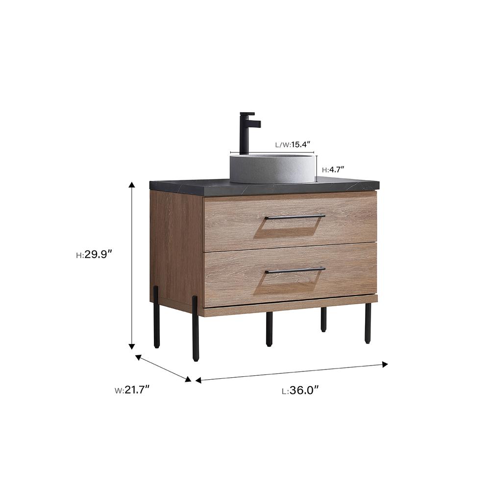 Single Sink Bath Vanity with Sintered Stone Top with Concrete Sink and Mirror. Picture 11
