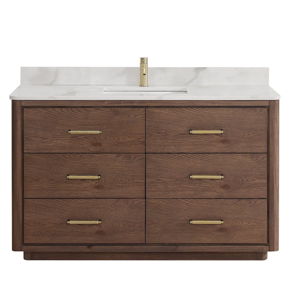 Porto 55" Free-standing Single Bath Vanity in Aged Dark Brown Oak. Picture 1