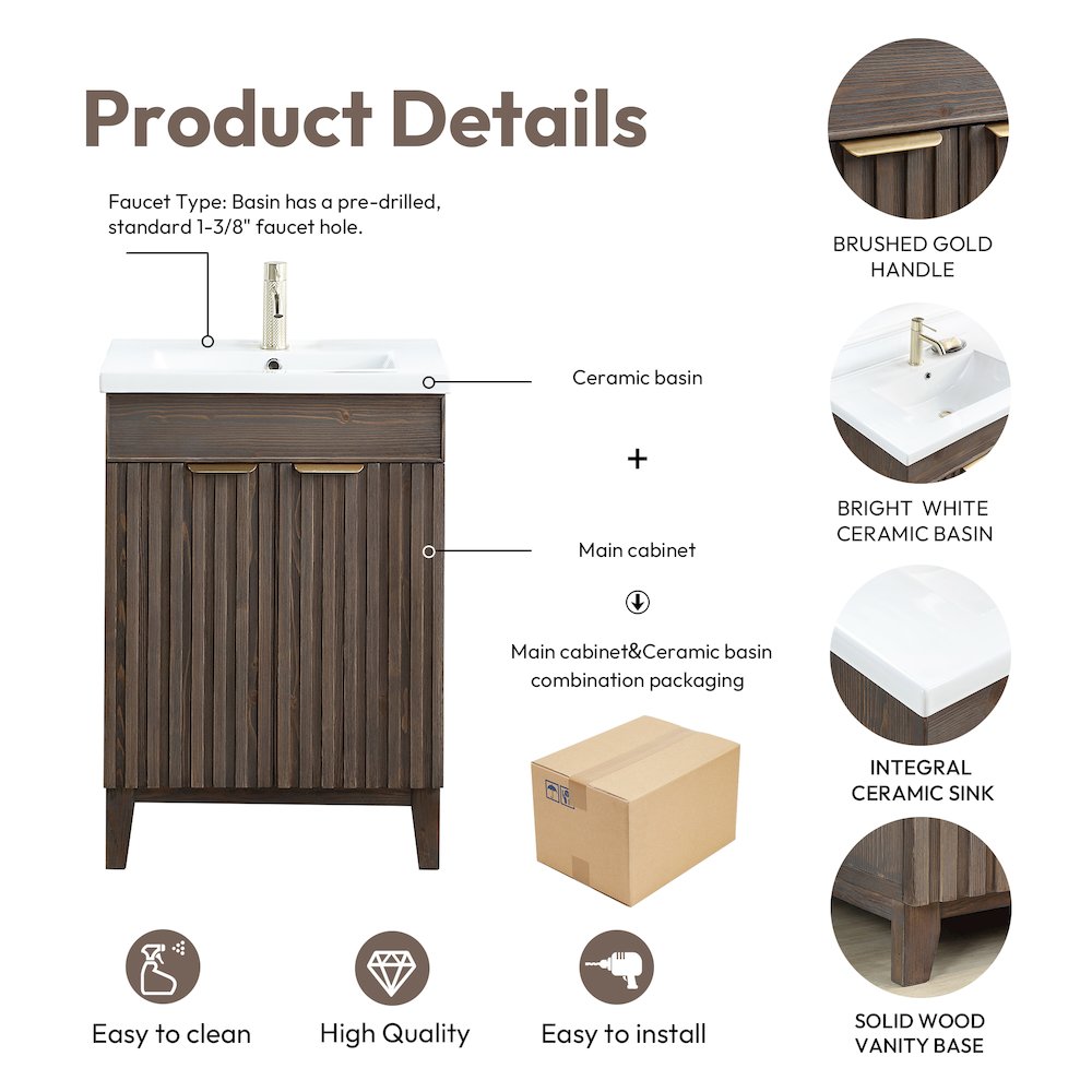 Palos 24" Free-standing Single Bath Vanity in Spruce Aged Brown. Picture 13