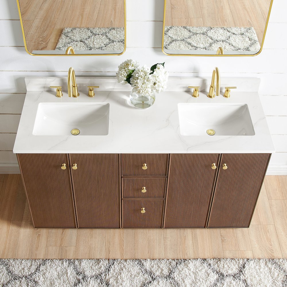 Oza 60M" Free-standing Double Bath Vanity in Aged Dark Brown Oak. Picture 6