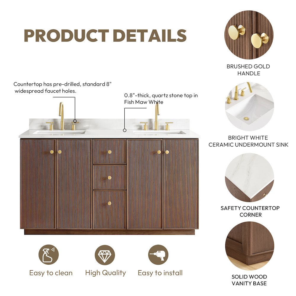 Oza 60M" Free-standing Double Bath Vanity in Aged Dark Brown Oak. Picture 17