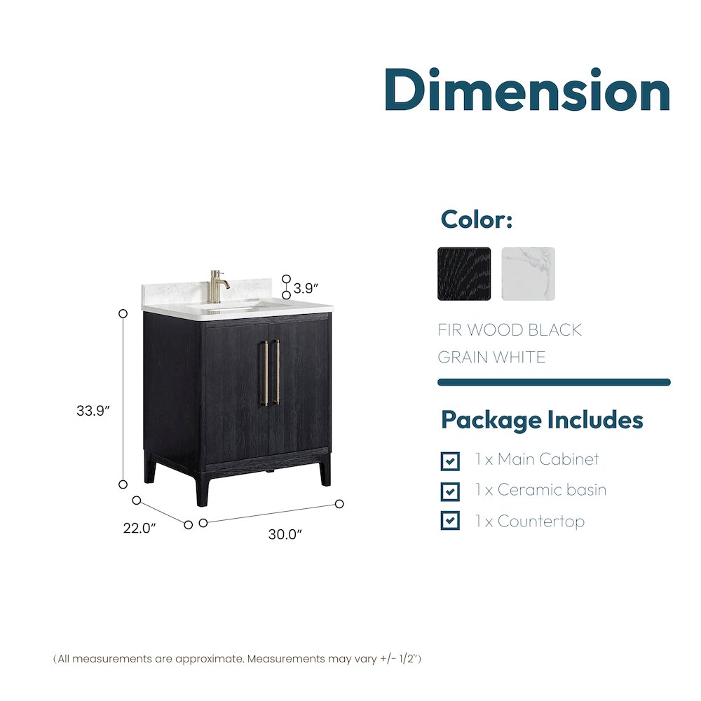 Gara 30" Free-standing Single Bath Vanity in Fir Wood Black. Picture 15