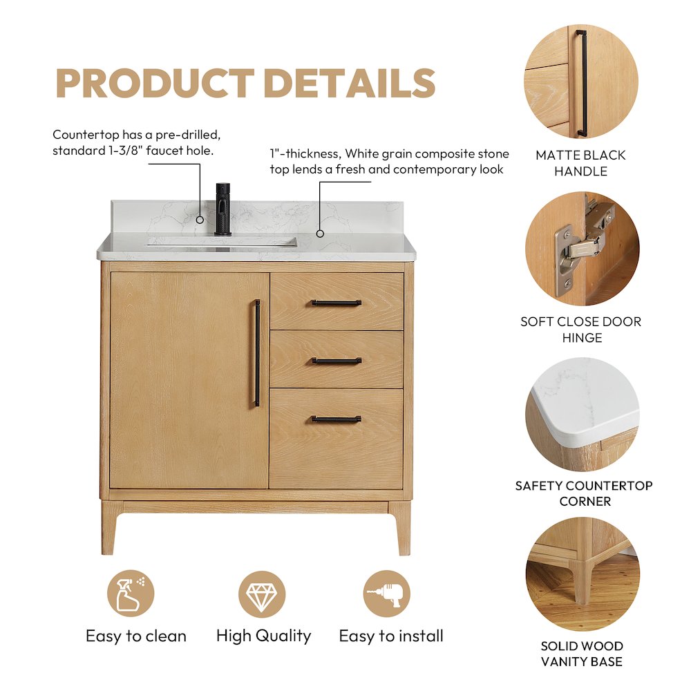 Gara 36" Free-standing Single Bath Vanity in Washed Ash Grey. Picture 19