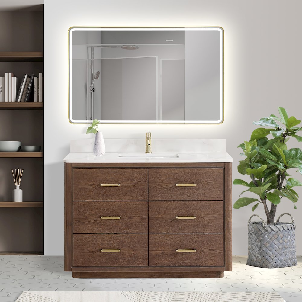 Porto 48" Free-standing Single Bath Vanity in Aged Dark Brown Oak. Picture 4