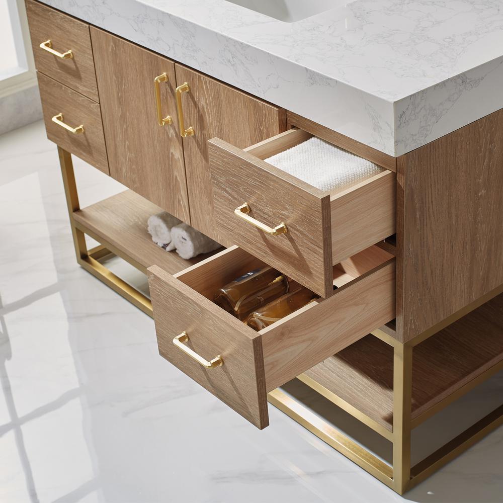 48" Single Vanity with White Grain Stone Countertop Without Mirror. Picture 7