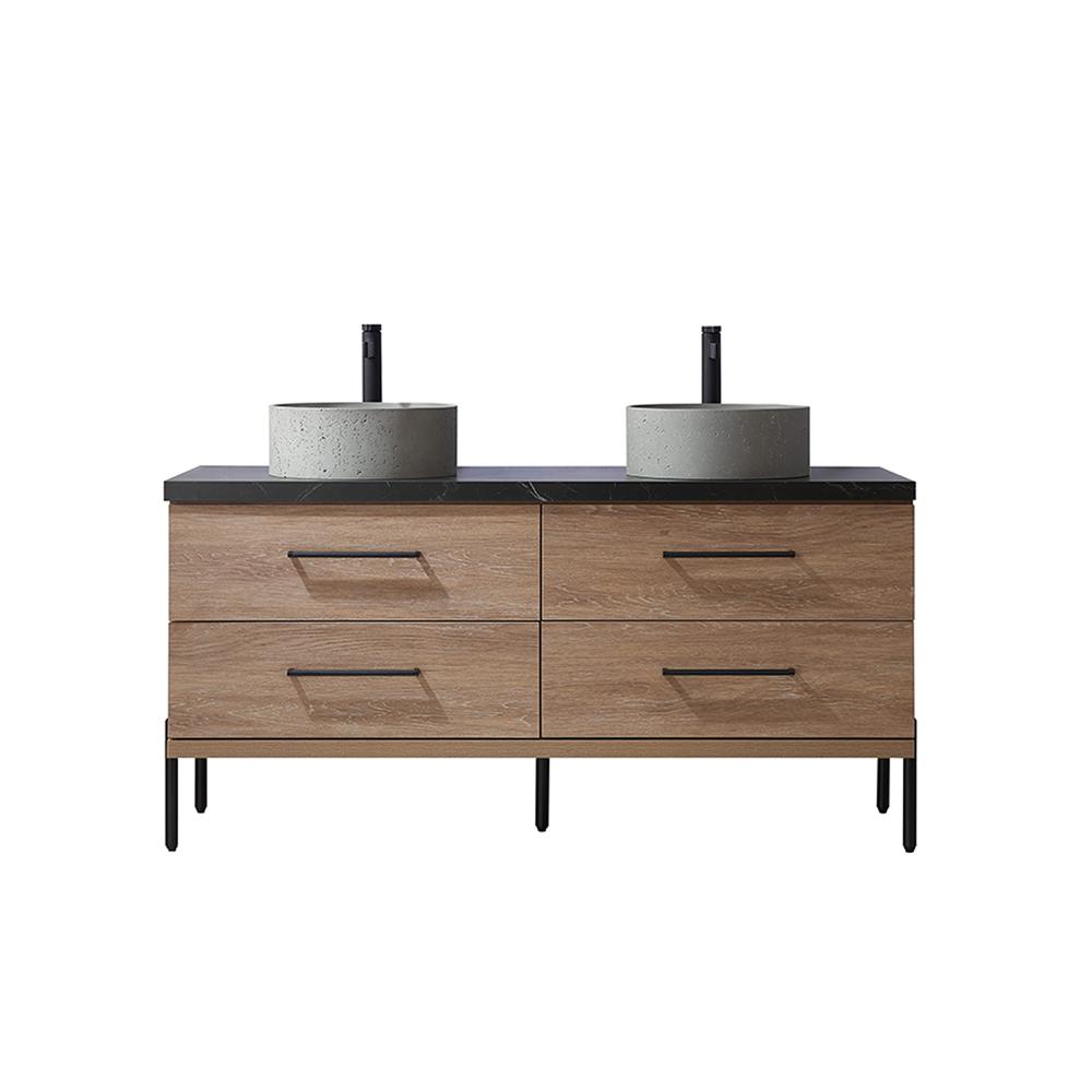 Double Sink Bath Vanity with Black Sintered Stone Top with Concrete Sink. Picture 1