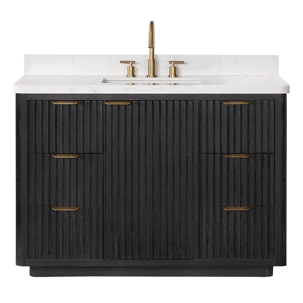 Free-standing Single Bathroom Vanity with Composite top in Lightning White. Picture 1