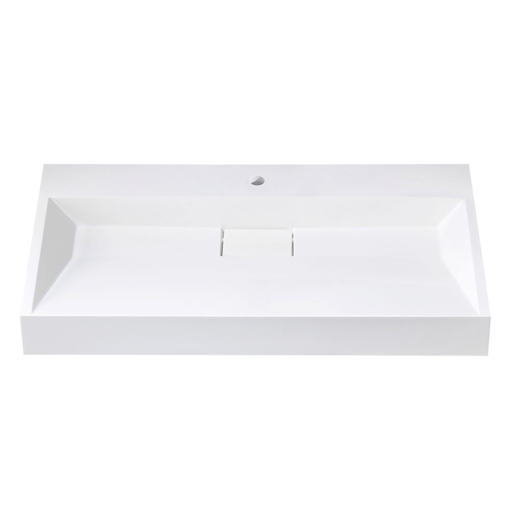 Rectangular White Finish Composite Granite Stone Console Bathroom Vanity Sink. Picture 3