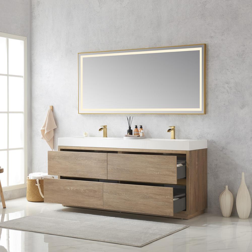Double Sink Bath Vanity with Composite Integral Square Sink Top and Mirror. Picture 6