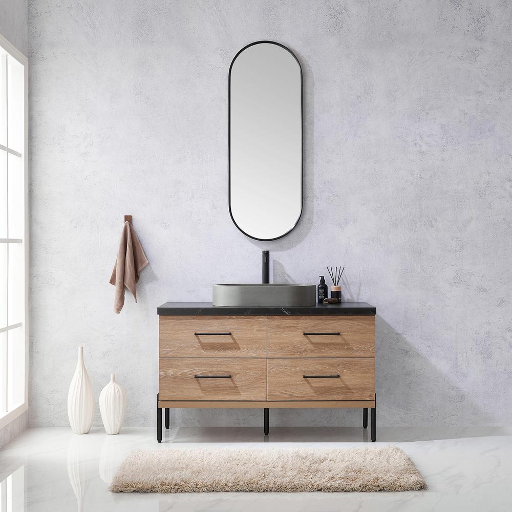 Single Sink Bath Vanity with Sintered Stone Top with Concrete Sink and Mirror. Picture 4