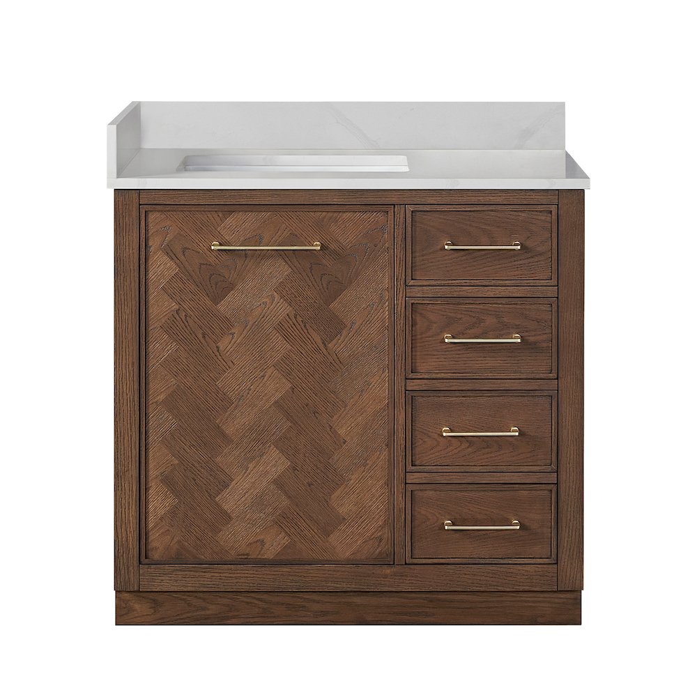 Jakarta 36" Freestanding Single Bath Vanity in Aged Dark Brown Oak. Picture 2