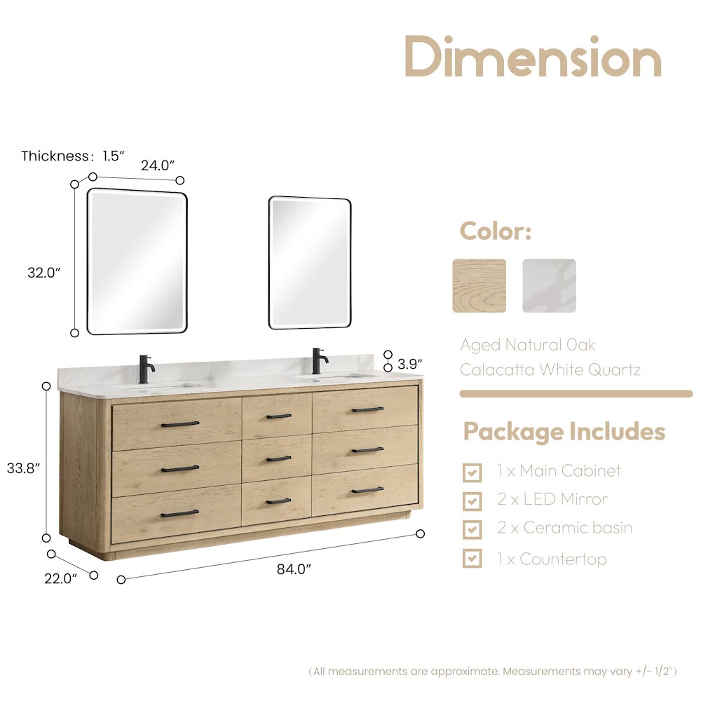 Porto 84" Free-standing Double Bath Vanity in Aged Natural Oak. Picture 13
