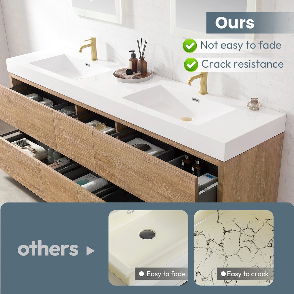 Rectangular White Finish Composite Granite Stone Console Bathroom Vanity Sink. Picture 8