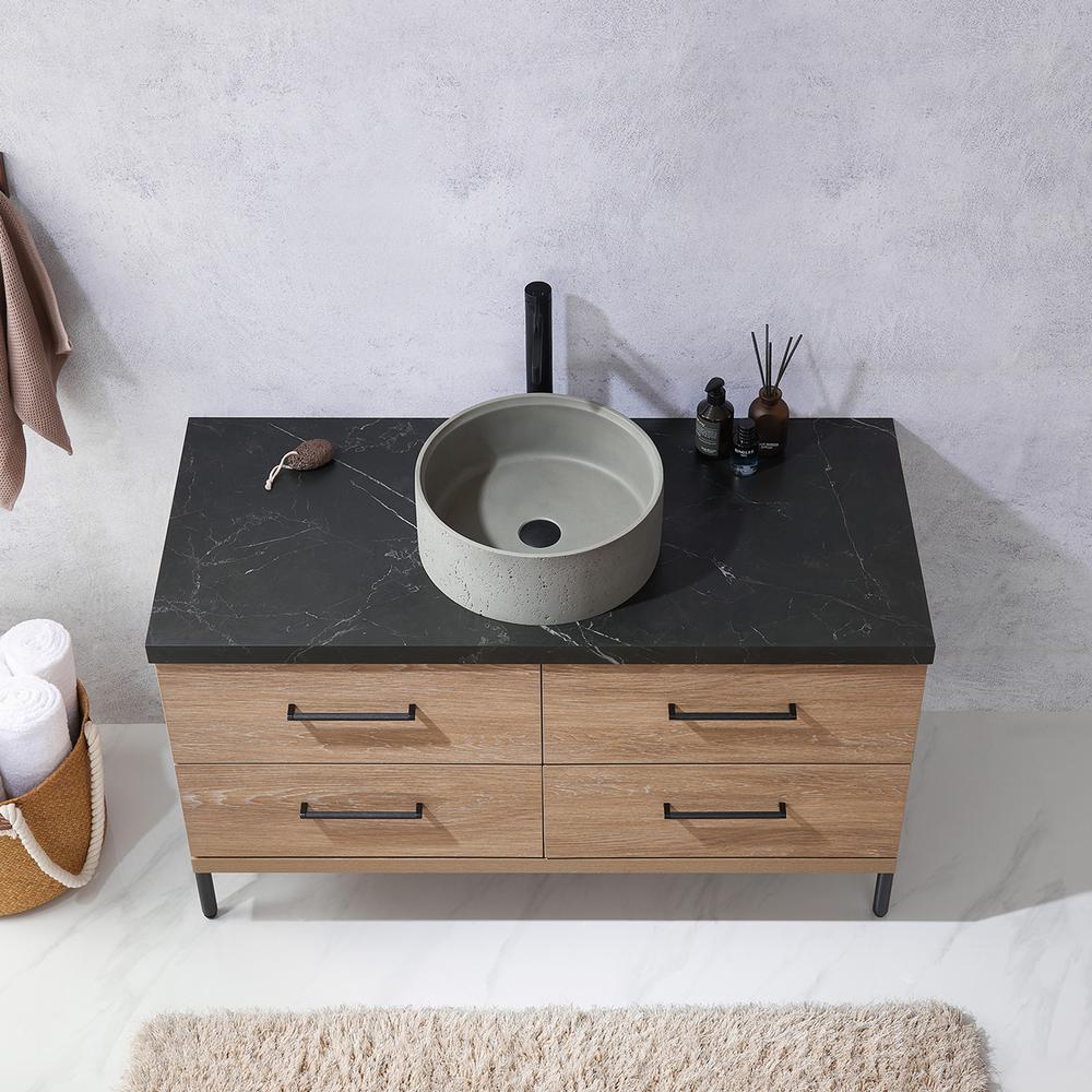 Single Sink Bath Vanity with Black Sintered Stone Top with Concrete Sink. Picture 7