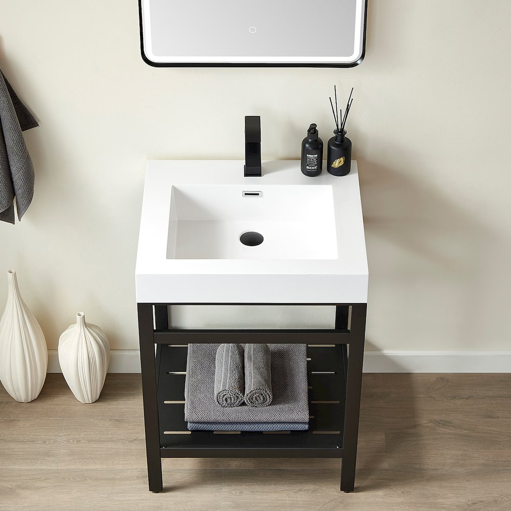 Rectangular White Finish Composite Granite Stone Console Bathroom Vanity Sink. Picture 3
