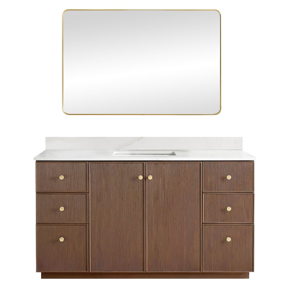 Oza 60" Free-standing Single Bath Vanity in Aged Dark Brown Oak. Picture 2