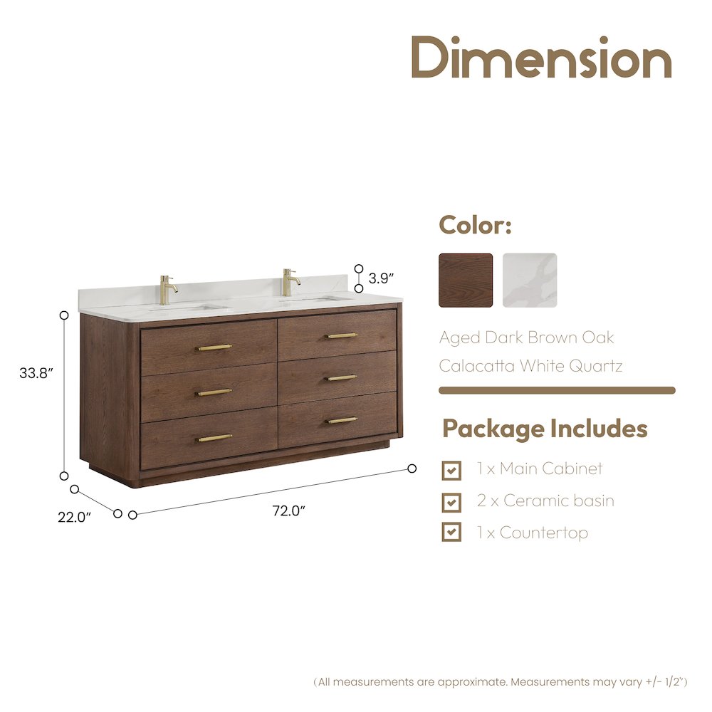 Porto 72" Free-standing Double Bath Vanity in Aged Dark Brown Oak. Picture 14