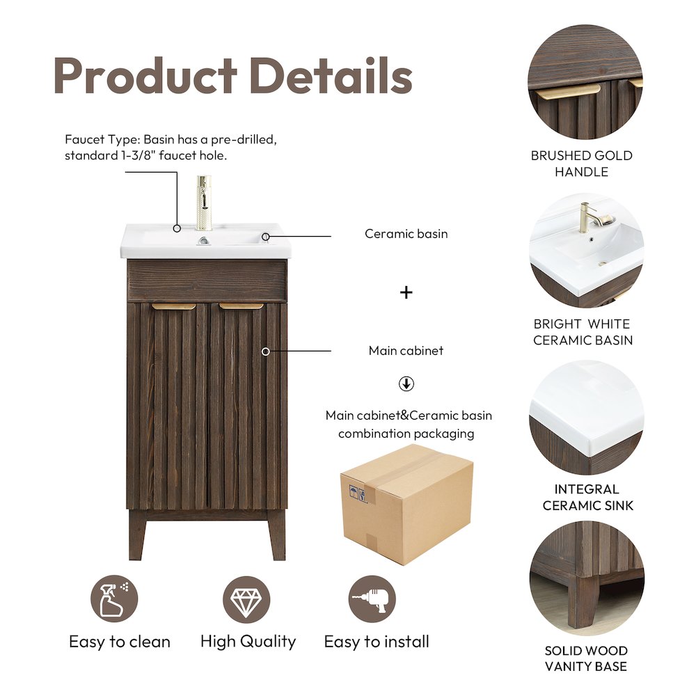 Palos 18" Free-standing Single Bath Vanity in Spruce Aged Brown. Picture 13