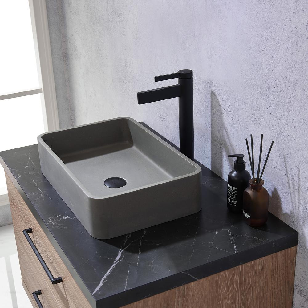 Single Sink Bath Vanity with Black Sintered Stone Top with Concrete Sink. Picture 10