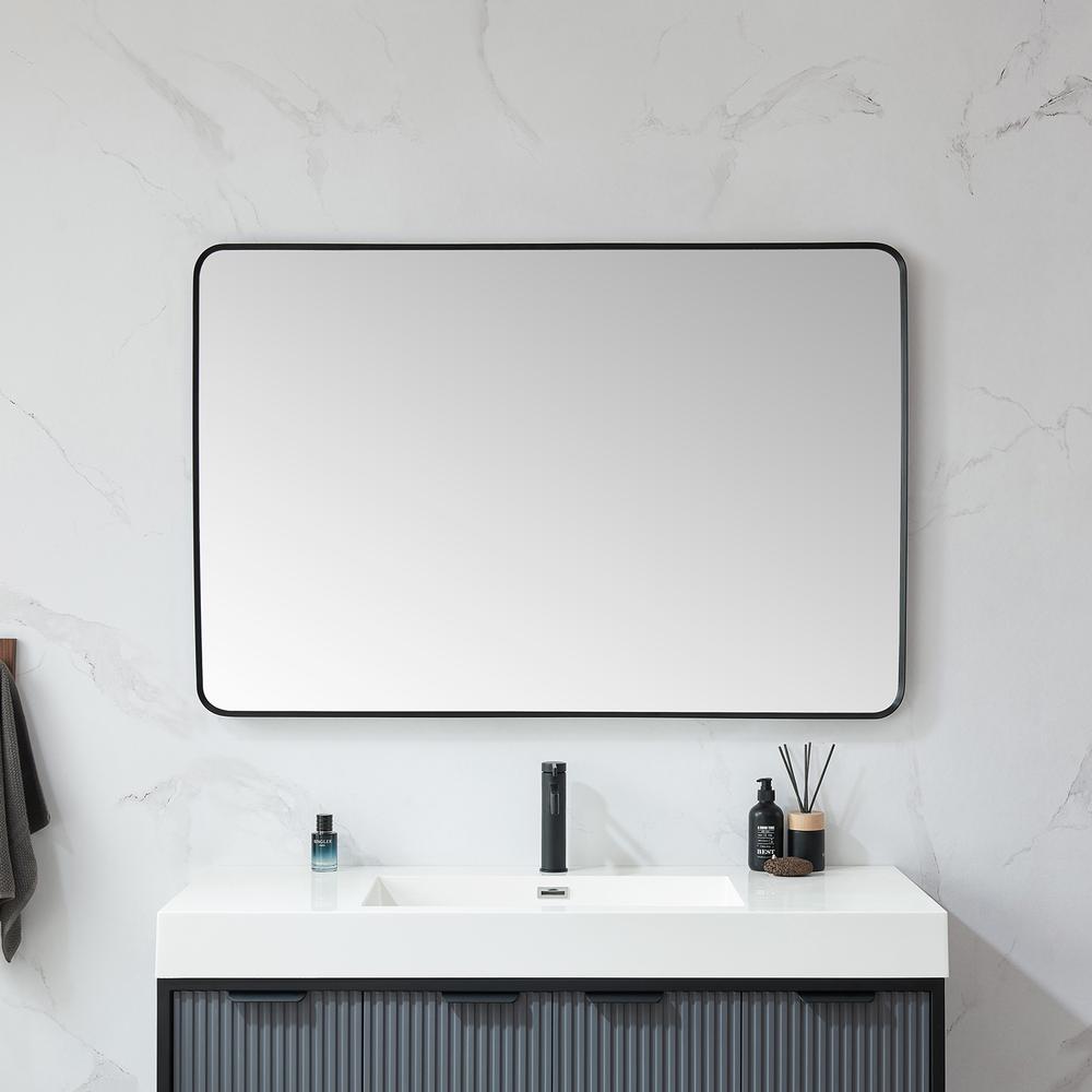 Mutriku 48 in. W x 32 in. H Rectangle Metal Wall Mirror in Brushed Black. Picture 3