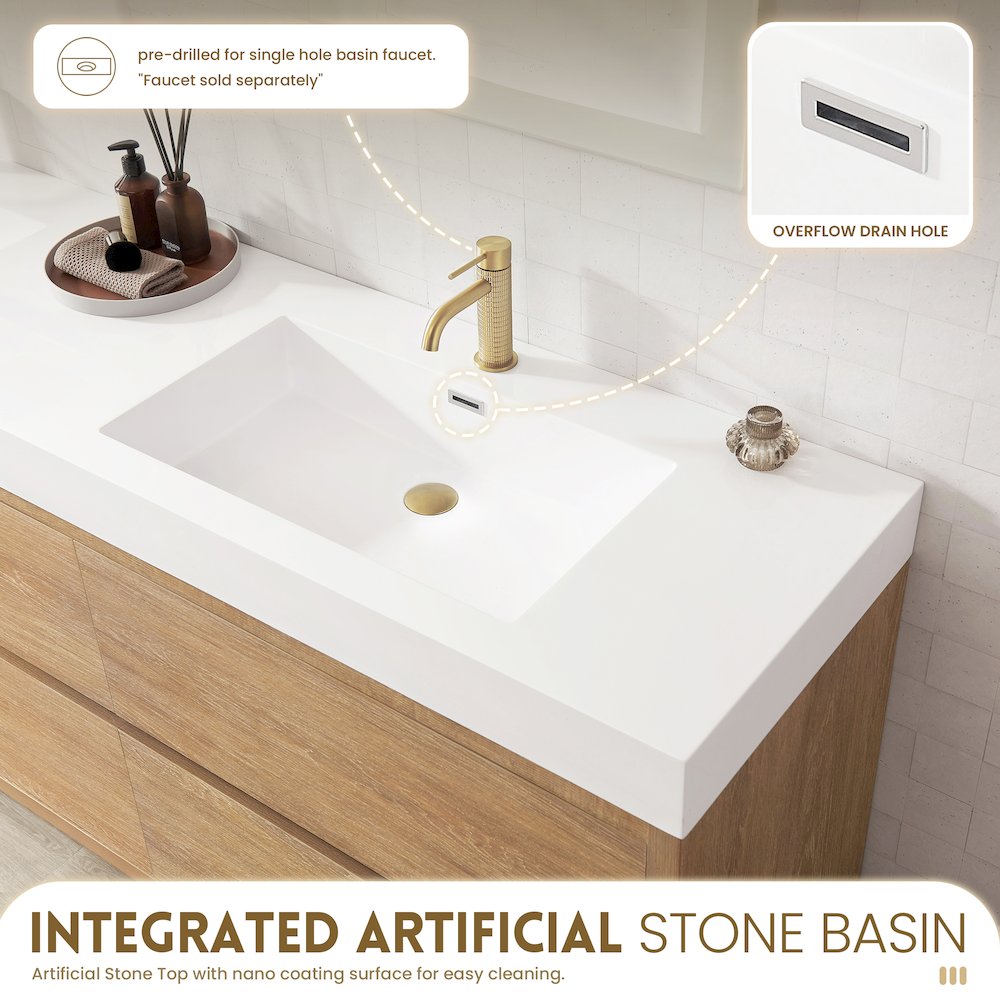 Huesca 84" Double Sink Bath Vanity in North American Oak. Picture 7