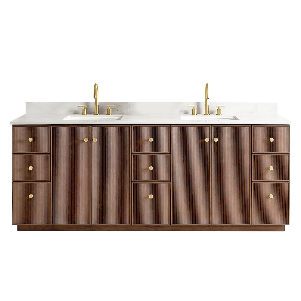 Oza 84" Free-standing Double Bath Vanity in Aged Dark Brown Oak. Picture 1