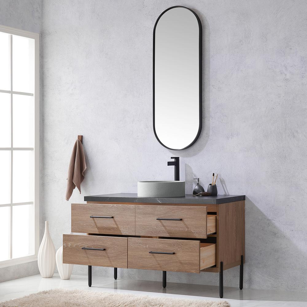 Single Sink Bath Vanity with Sintered Stone Top with Concrete Sink and Mirror. Picture 6
