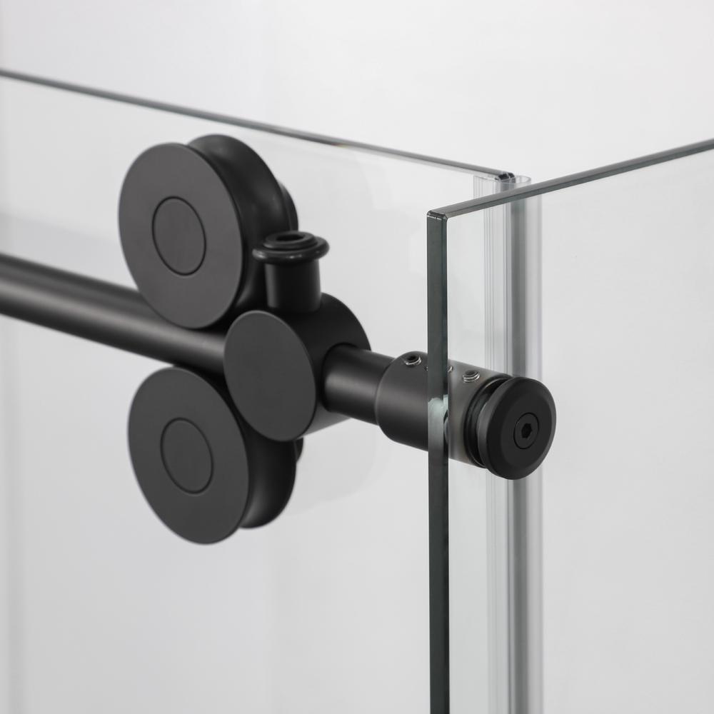 Rectangle Single Sliding Frameless Shower Enclosure in Matte Black. Picture 4