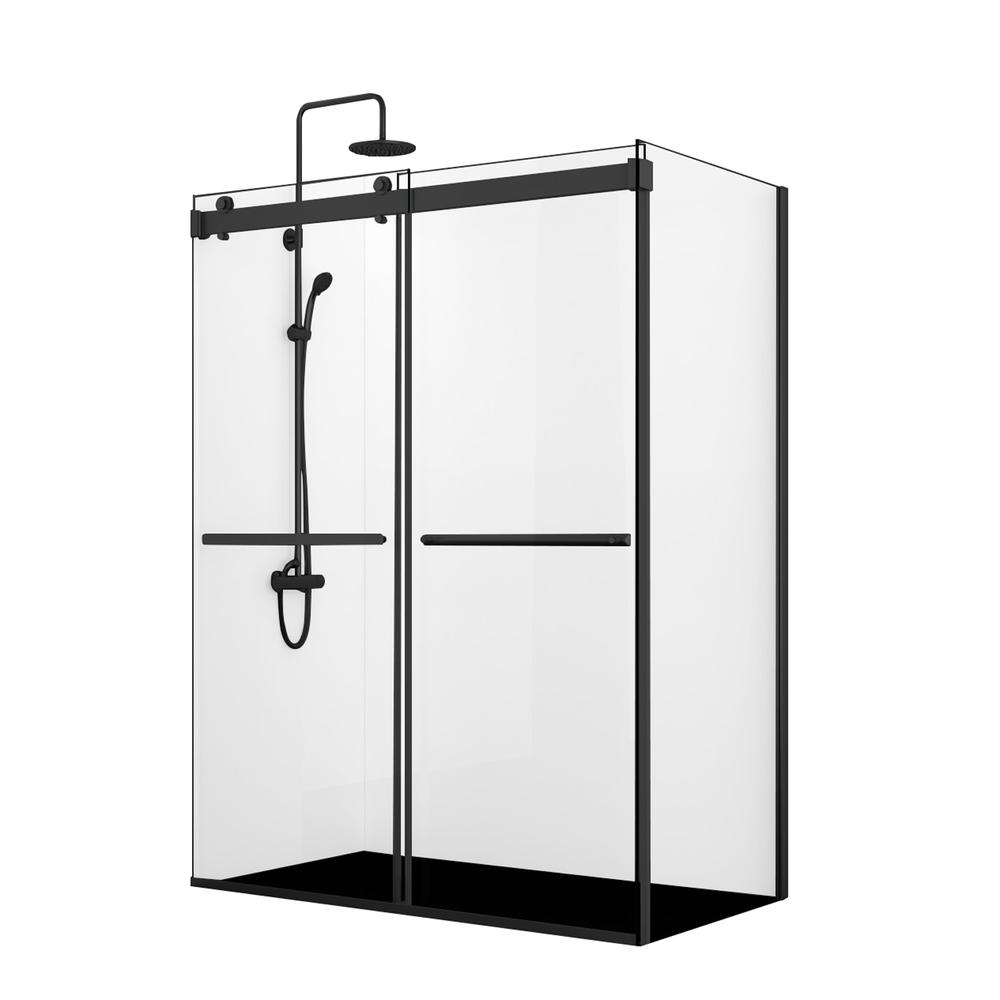 Rectangle Double Sliding Frameless Shower Enclosure in Matte Black. Picture 1