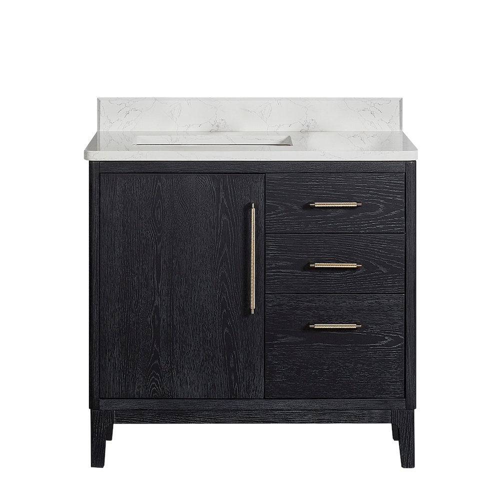 Gara 36" Free-standing Single Bath Vanity in Fir Wood Black. Picture 2