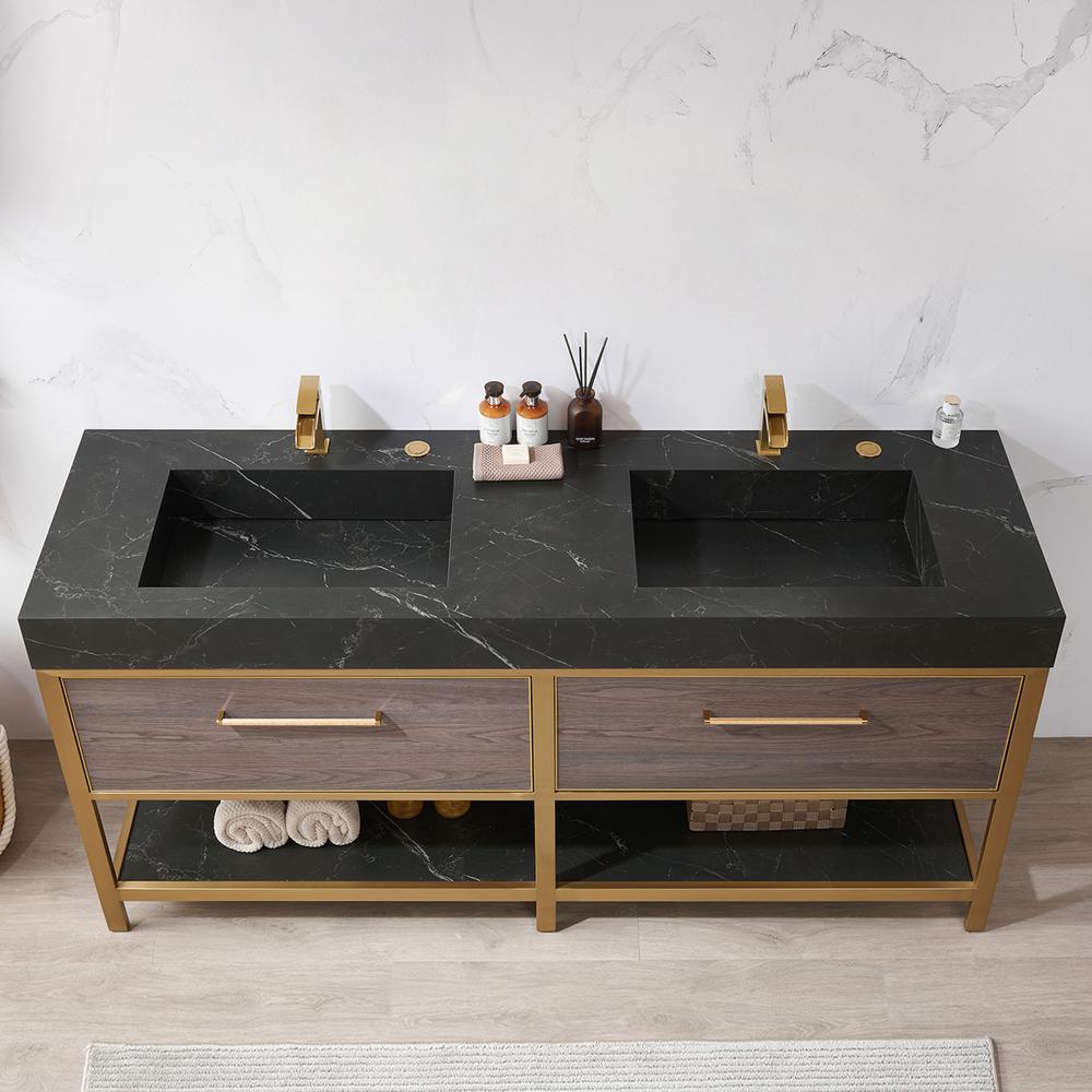 Double Sink Bath Vanity with Black Sintered Stone Top. Picture 7