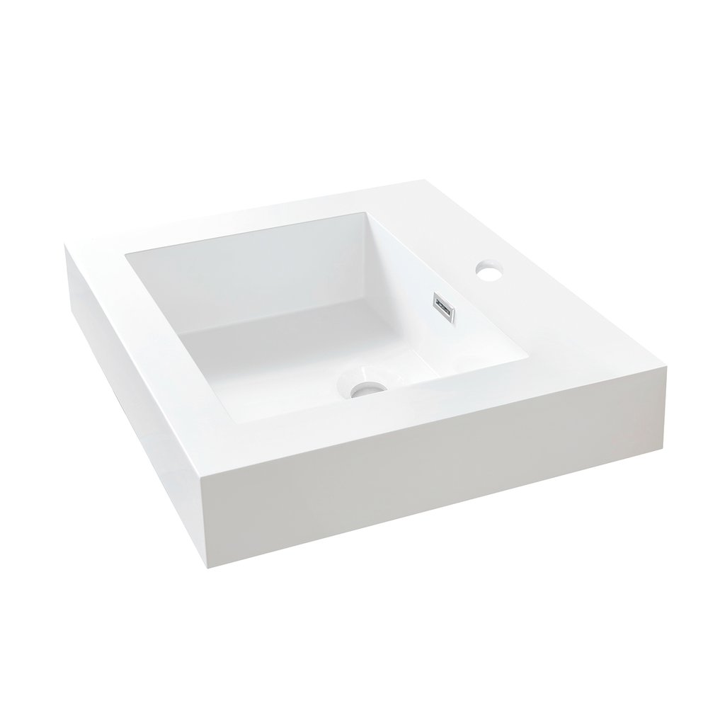 Rectangular White Finish Composite Granite Stone Console Bathroom Vanity Sink. Picture 2