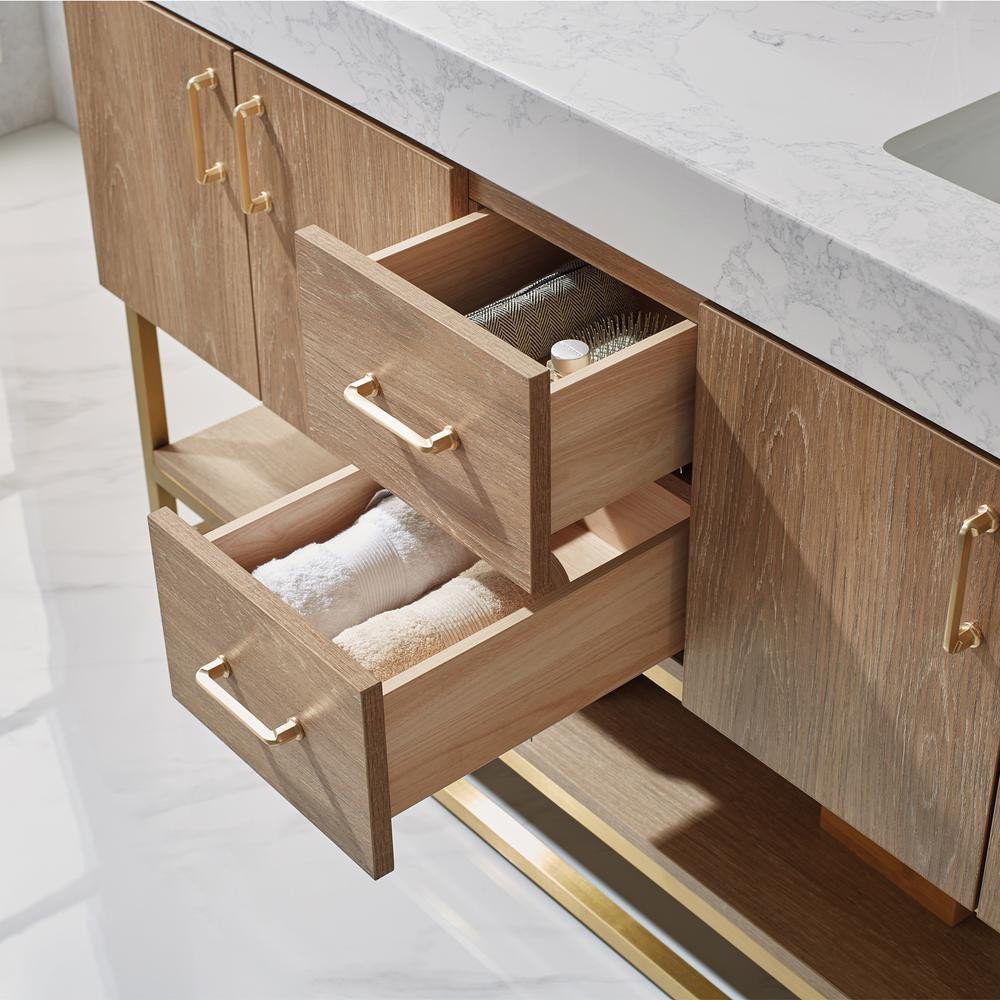 60" Double Vanity with White Grain Stone Countertop Without Mirror. Picture 9