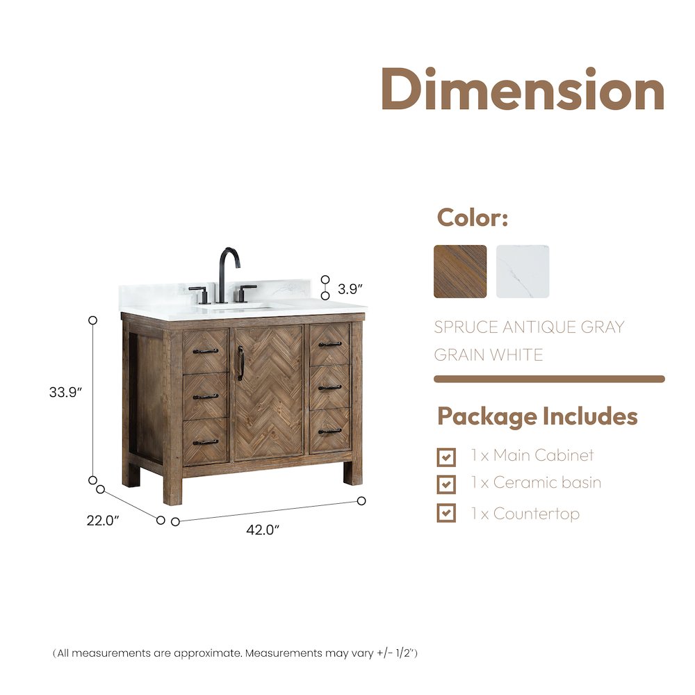 Javier 42" Free-standing Single Bath Vanity in Spruce Antique Gray. Picture 16