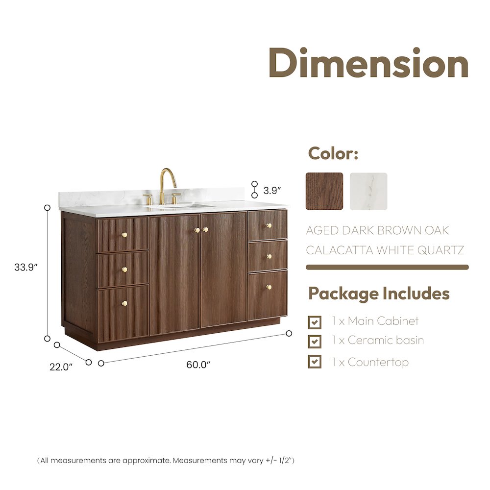 Oza 60" Free-standing Single Bath Vanity in Aged Dark Brown Oak. Picture 18