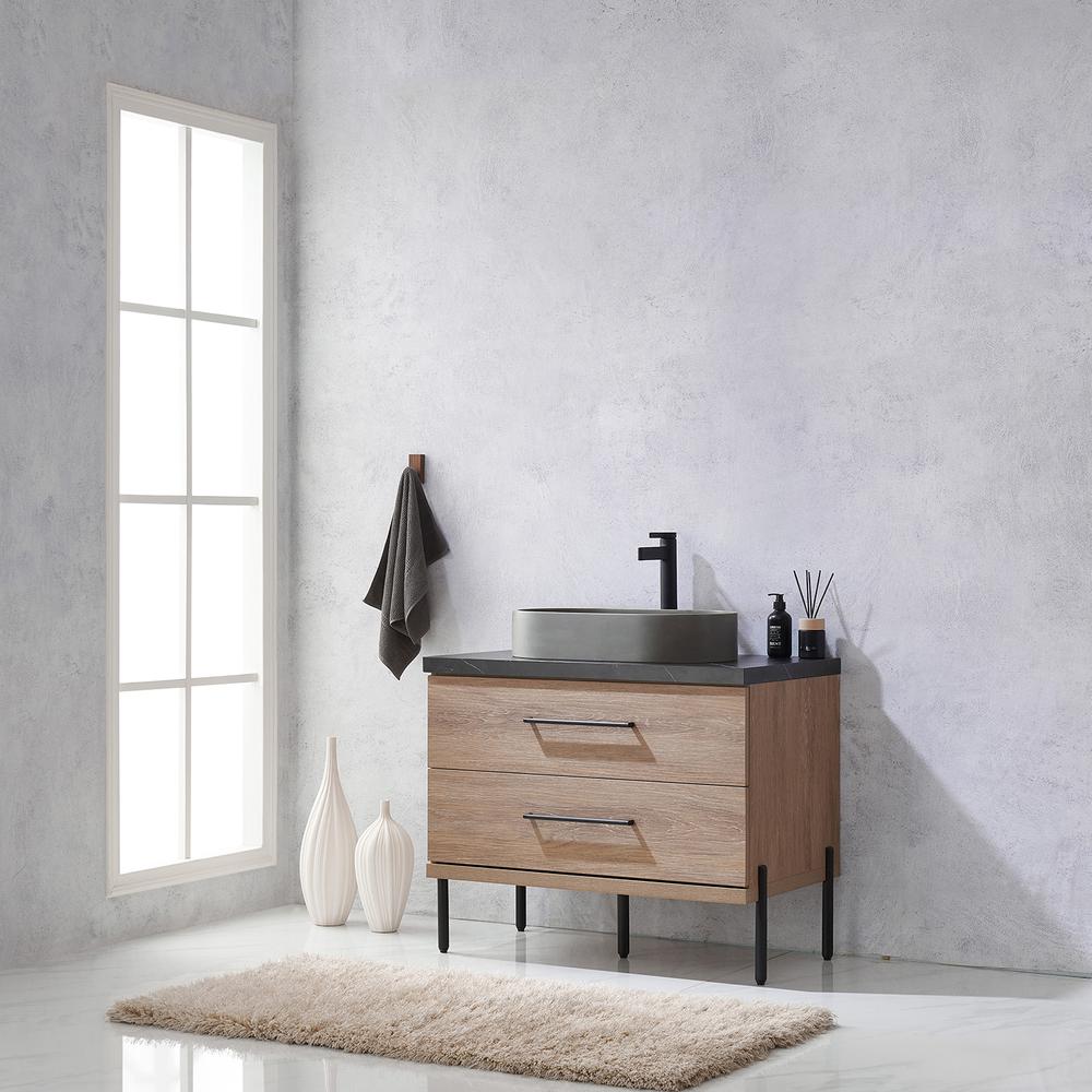 Single Sink Bath Vanity with Black Sintered Stone Top with Concrete Sink. Picture 14